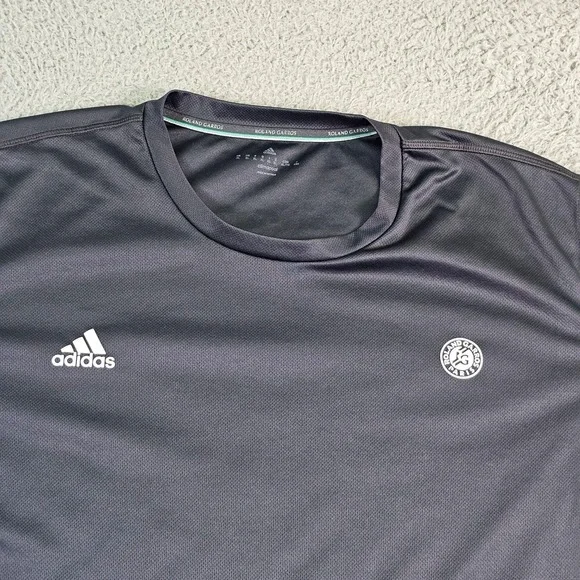 Adidas Shirt Mens XL Gray Roland Garros Climacool Short Sleeve Tennis Jersey