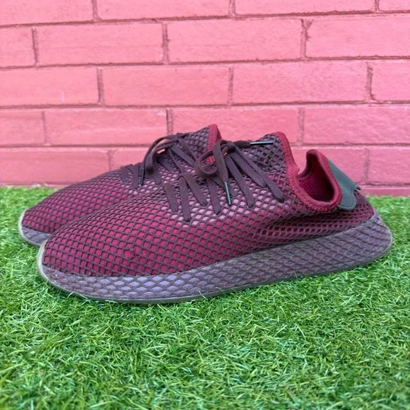 Adidas‎ Deerupt Runner Men Burgundy Mesh Athletic Lace Up Sneakers Size 14