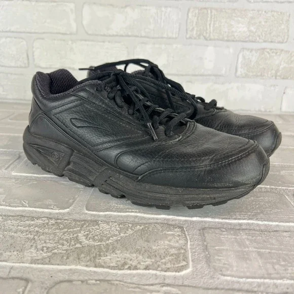 Brooks Addiction Walker Shoes Womens 9.5 Black Leather Lace Up Comfort Casual