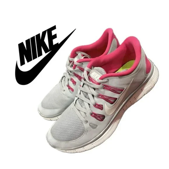 NIKE FREE‎ RUN 5.0 WOLF GREY AND HOT PINK SNEAKERS SZ 10 SPORTY RUNNING GYM YOGA