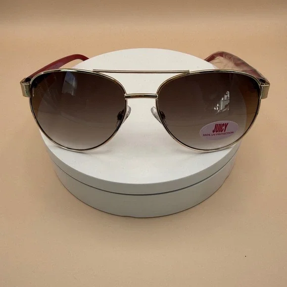 Juicy Couture Women Gold Aviator Sunglasses Burgundy Tortoise X71118 Kyan