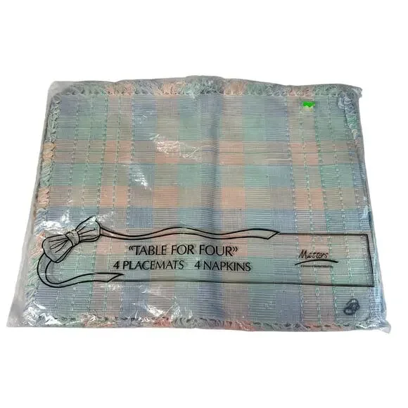 Vtg JC Penny- Plaid Pastels Placemat Napkin Cotton Set of 4- handwoven Deadstock