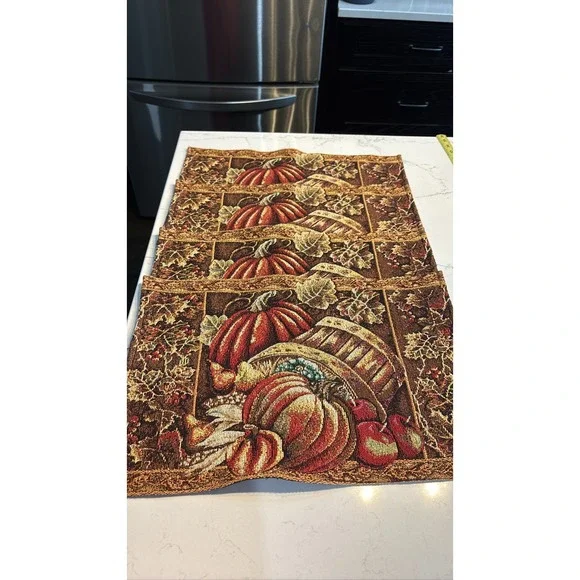 Fall Harvest Tapestry Placemats - 4 pc. Pumpkin Leaf Thanksgiving Accents