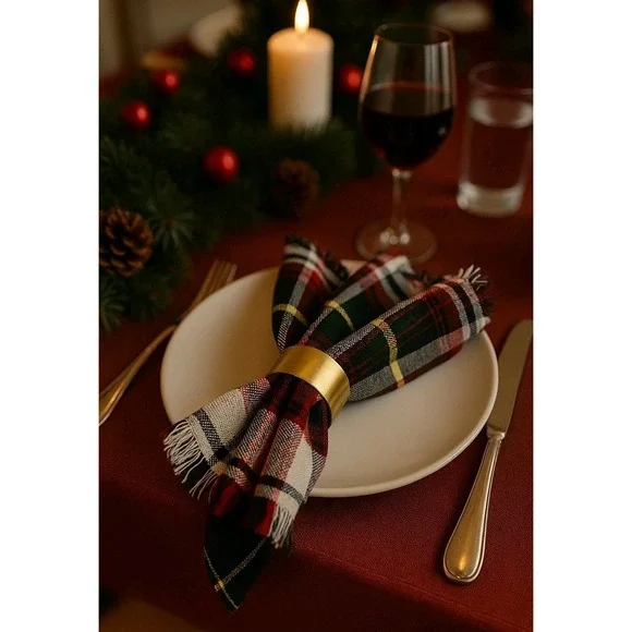 Set 4 Tartan Plaid Cloth Napkins Fringed Classic Traditional‎ Christmas 100% CTN