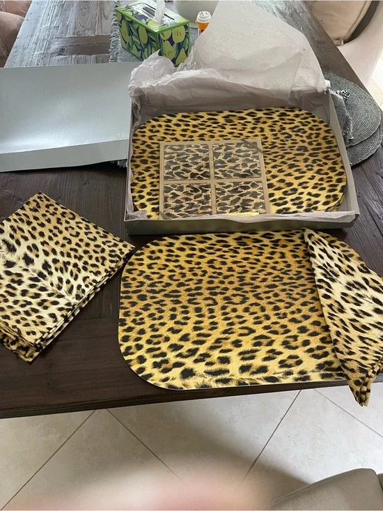 Leopard Print Placemat and Napkin Set - Yellow & Black