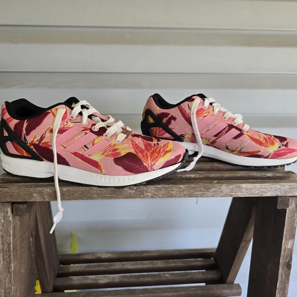 Adidas ZX Flux Print Mens Size 7 Pink‎ White Athletic Running Shoes Sneakers
