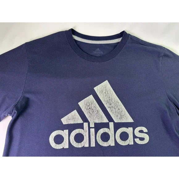 Adidas The Go-To Performance Tee Navy Blue Distressed‎ Logo Shirt Men's Large L