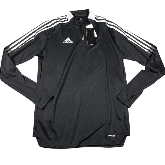 Adidas Mens Tiro 21 Training Top Black White Quarter Zip Pullover Medium NEW