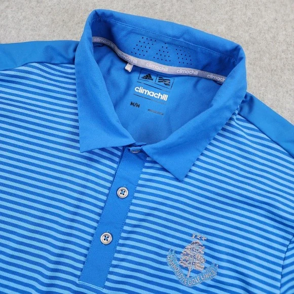 Adidas Climachill Polo Shirt‎ Mens Medium Carnoustie Golf Links Blue Striped