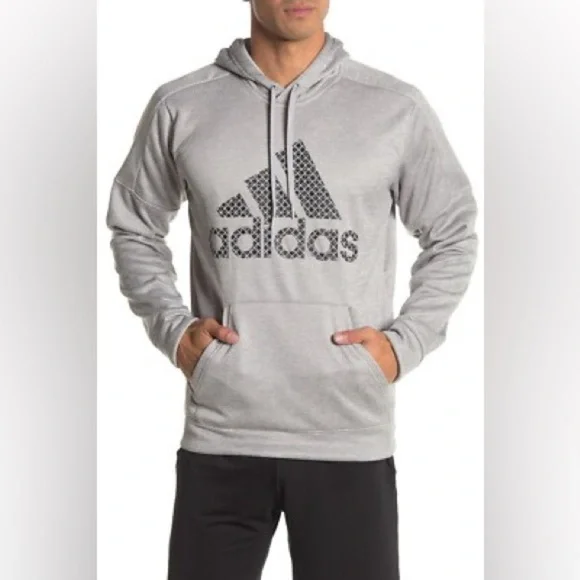 Adidas Team Issue Badge of Sport Grid Men’s Hoodie Light Gray Size Large
