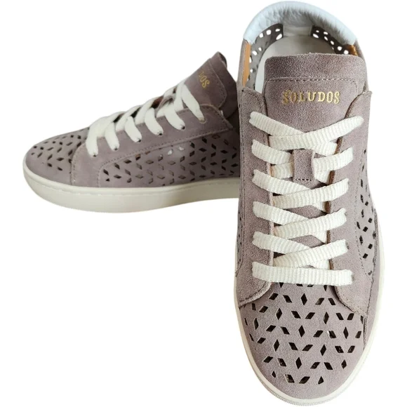 Soludos Taupe Suede Lace Up Sneakers Cut Out Pattern‎ Size 7.5 NEW!