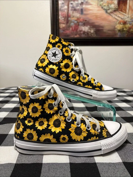 Converse Chuck Taylor All Star Sunflower Floral Shoes Sneakers Sz 6 Yellow Black