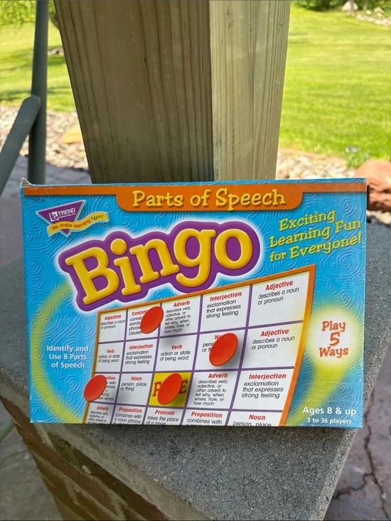 Parts of Speech Bingo Educational Game ages 8+