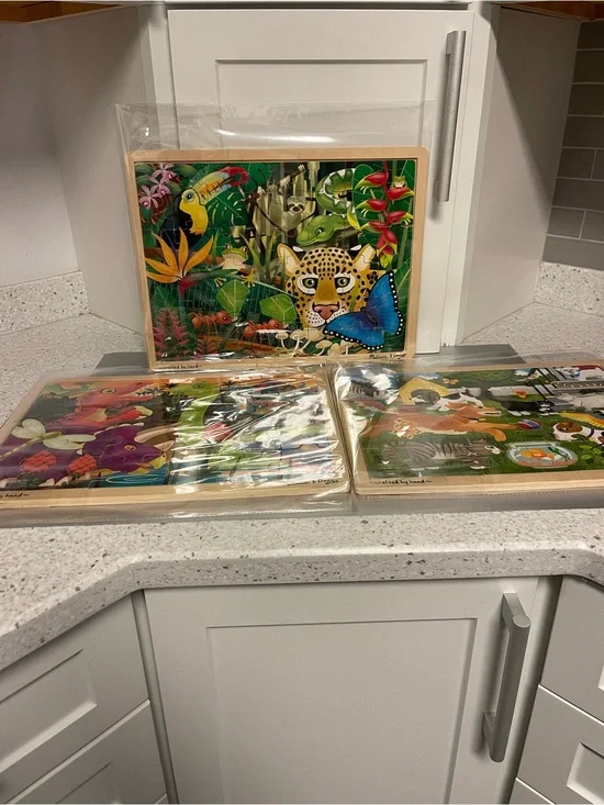 Melissa & Doug Lot of 3 Wooden Frame Jigsaw Puzzle 24 Pc 3+ Excellent Condition