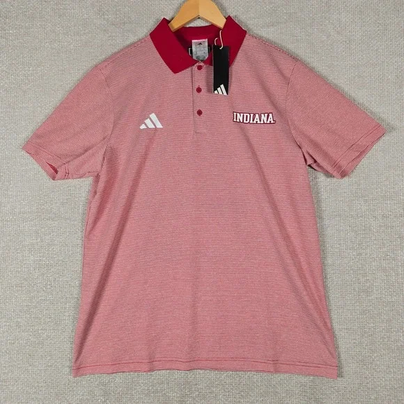 Adidas Indiana Hoosiers Mens Large Red White Striped Ottoman Polo Shirt JV8350