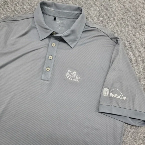 Adidas Polo Shirt Men Medium Gray Striped Greenbrier Classic FedEx Cup Climalite