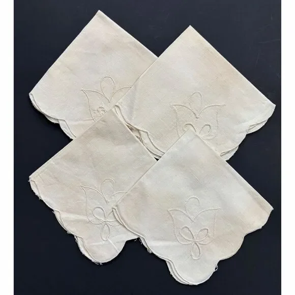 Vintage Embroidered Cutwork Linen Dinner Lunch Serving Napkins Cottage Core