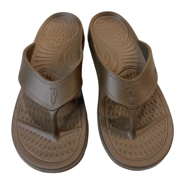 NuuSol Mens Comfort Recovery Orthotic Flip Flop Sandals Brown Size W11