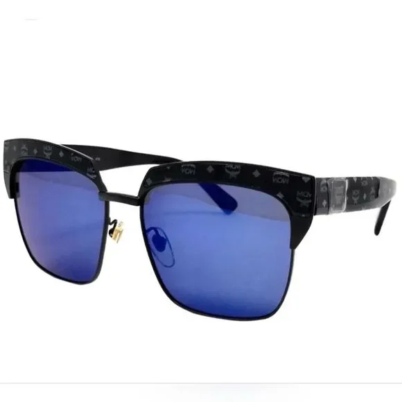 MCM Black Frame Sunglasses with Blue Mirrored Lenses