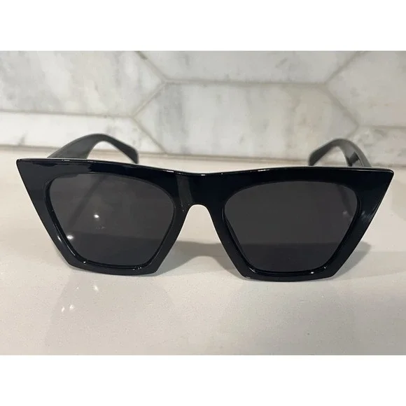 Cat Eye Women's Sunglasses Black Plastic Frame Black Plastic Lenses