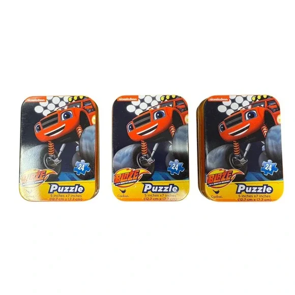 Blaze Monster Machines Puzzle Lot 3‎ Sealed Tin 24pc Kids Travel Nickelodeon