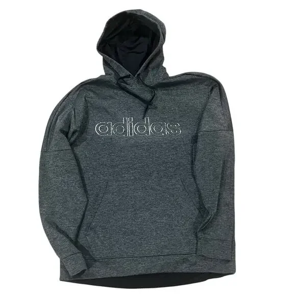 Adidas Mens Size XL Dark Gray Pullover Hoodie With White Logo Outline Climawarm