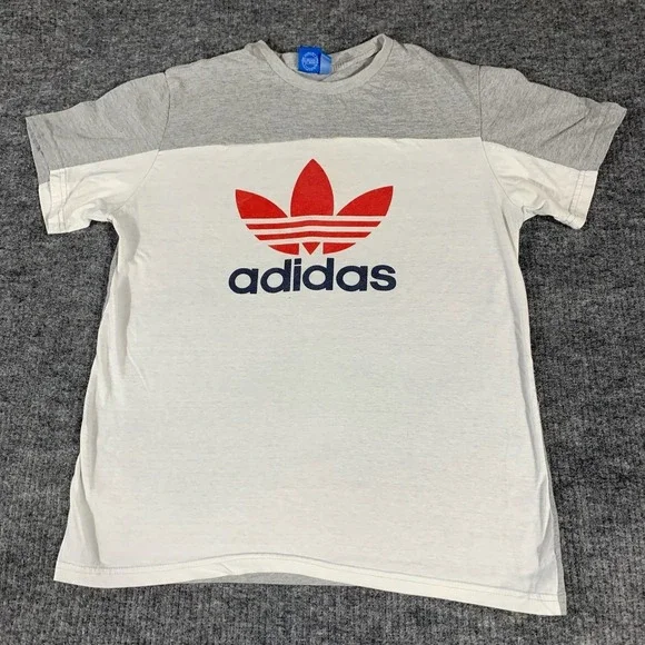 Adidas T Shirt Mens‎ Extra Large White Gray Trefoil Logo Short Sleeve Crewneck