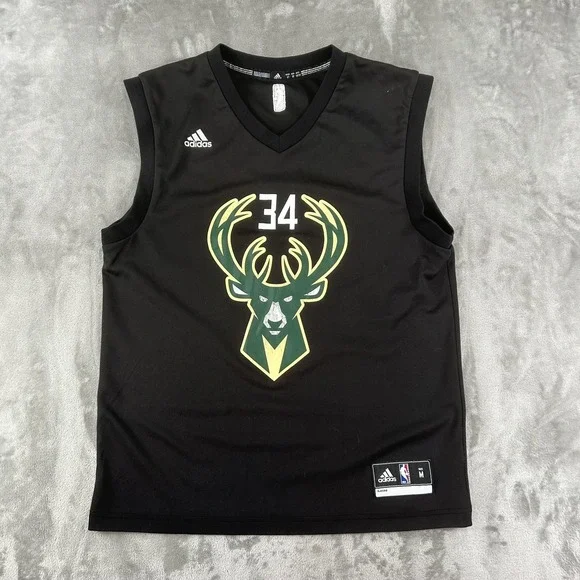 Milwaukee Bucks Jersey Mens Medium Black NBA Basketball Giannis 34 Adidas