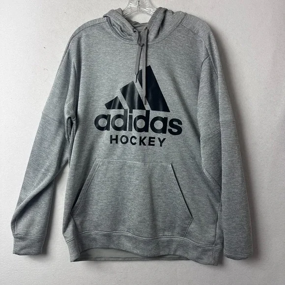 Adidas Hockey Hoodie Mens XL Gray Performance Pullover Sweatshirt Logo Heathered