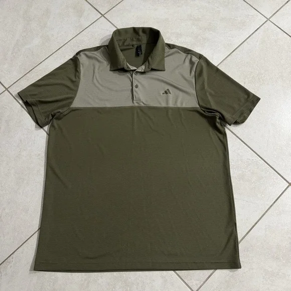 Adidas Polo Shirt Mens XL Green Core Colorblock Performance Lightweight Golf‎