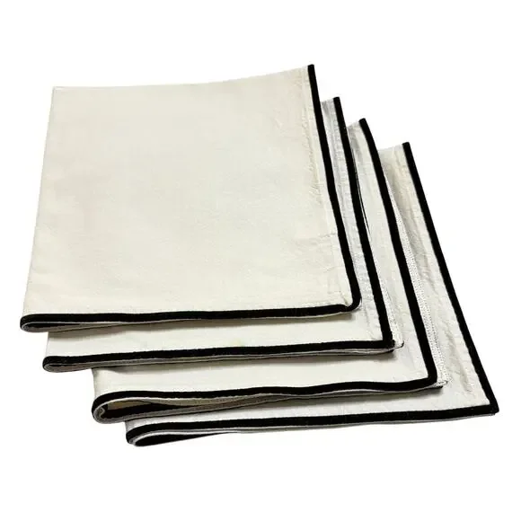 Threshold 100% Cotton Cloth Napkins White Black Trim Set of 4 Minimalist 19