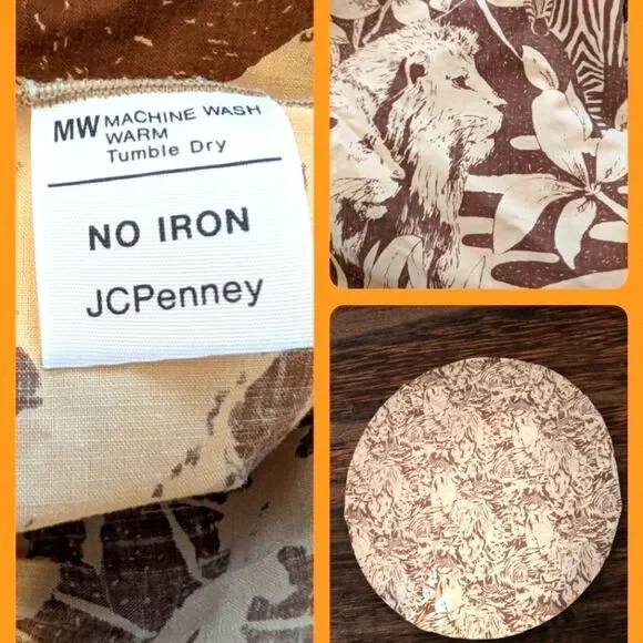 vintage JCPenney Safari animal round tablecloth tan brown‎