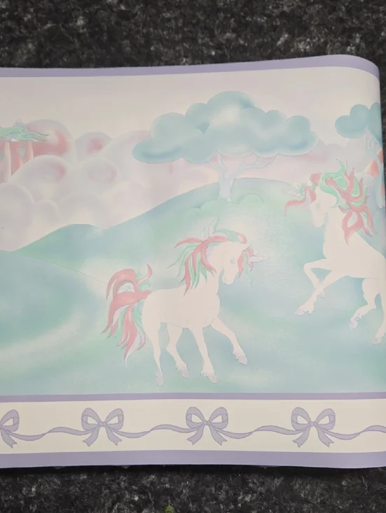 Sunworthy Pastel Unicorn Wallpaper Border – Vintage 1980s/1990s | 7 Roll Lot