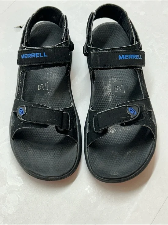 Merrell Black Sandals with Blue Logo Accents