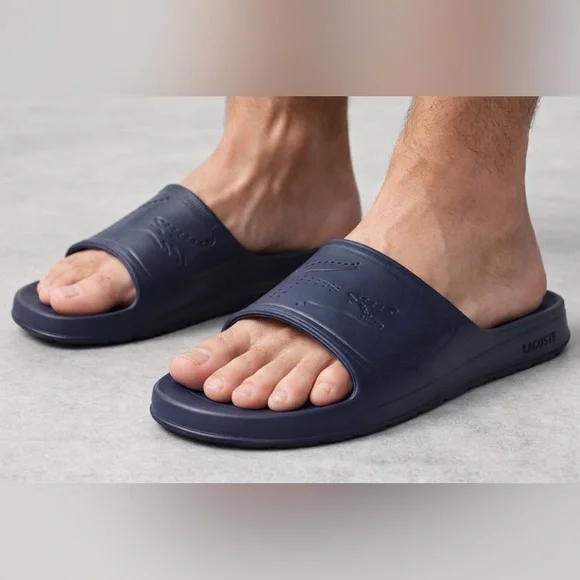 MENS LACOSTE CROC SLIDE WATER-RESISTANT SANDAL, NAVY BLUE - SIZE 9