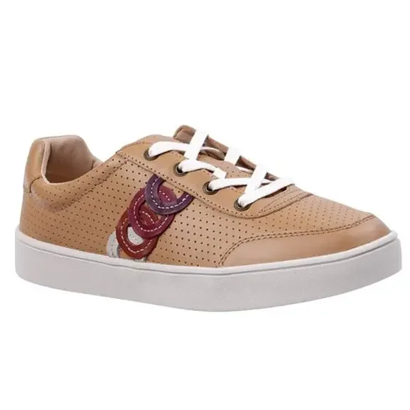 Spenco Womens Cambridge Low Sneaker US 8.5 Wide EU 39 Tan Leather EUC