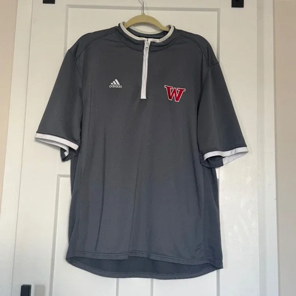 Adidas Climalite XL Gray 1/4 Zip Short Sleeve Pullover Red‎ W Logo
