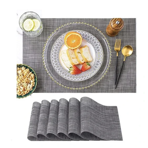 🏡 6-Pack Black/Grey‎ Dining Table Placemats