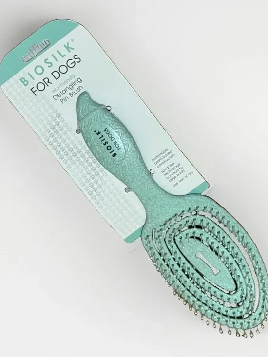 BioSilk For Dogs Detangling Grooming Pin Brush 9in Mint Green Eco Friendly New