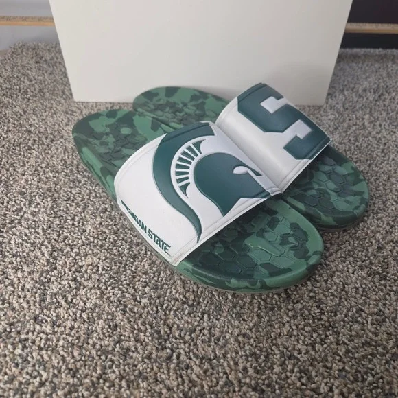 Michigan State Spartans Mens Camo Slide Sandals Green White MSU NCAA Shoes