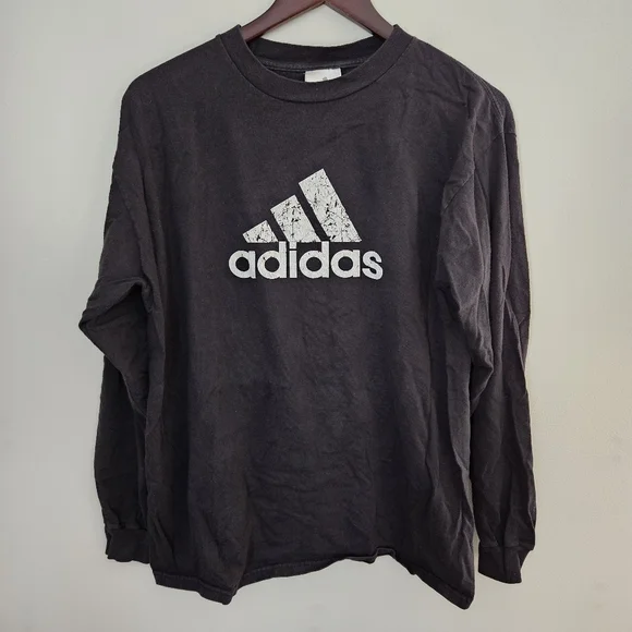 Adidas Tee Shirt Long Sleeve Black White Logo Casual Neutral Athleisure Athletic