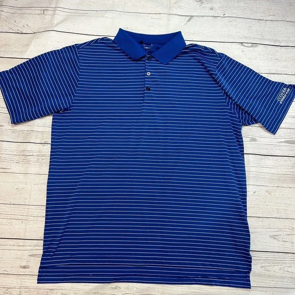 Adidas Polo Shirt Blue Striped Golf Tennis Stretch Climalite Men's Size‎ Large