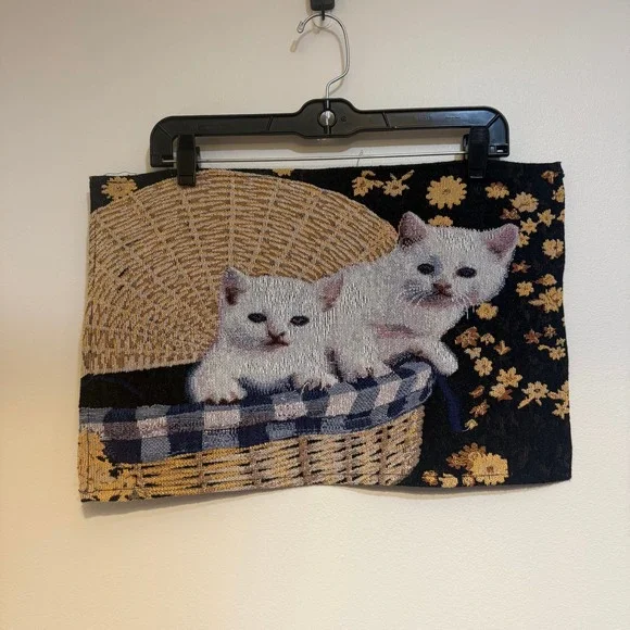 Two Nidico Cat Lover Tapestry Placemat White‎ Kittens Basket NWT NOS