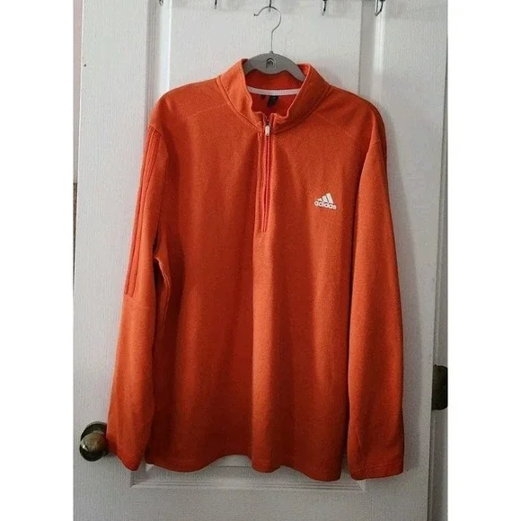 Adidas Primegreen Mens Orange Quarter‎ Zip Pullover Lightweight Sweatshirt Sz XL