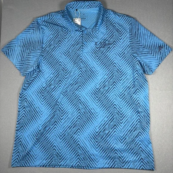 Adidas Men's All Over Print Polo Shirt Semi Blue Burst Golf Performance Size 2XL