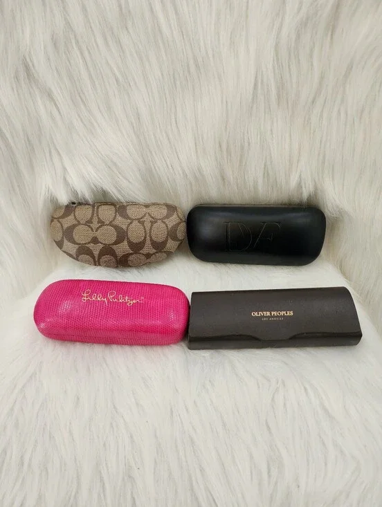 4 Name Brand Sunglass  Cases, Coach Logo, Oliver Peoples, Lilly Pulitzer & .....