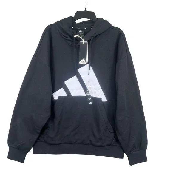 Adidas Mens Big Logo Fleece Hoodie Black‎ White IN6159 Size XXL Regular Fit NWT