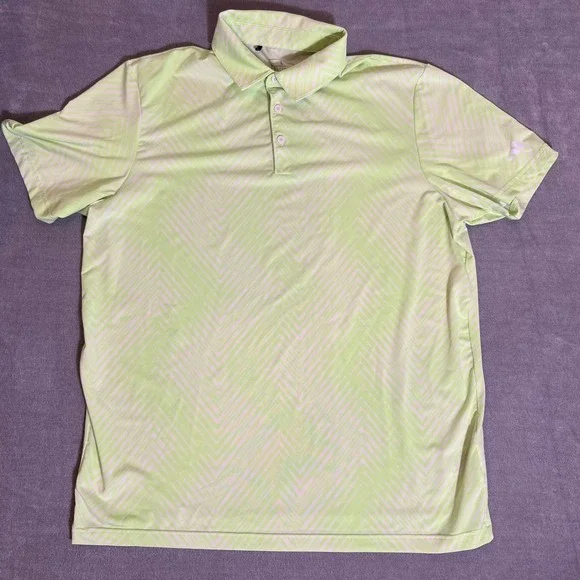 Adidas‎ Mens Golf Polo Shirt Large Lime Green White Chevron Zigzag Performance