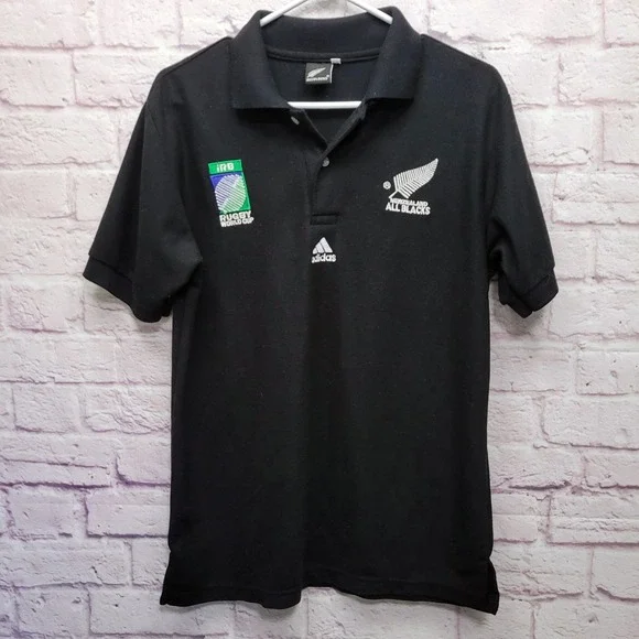 Adidas All Blacks New Zealand Polo Shirt Size L iRB Rugby World Cup Short Sleeve
