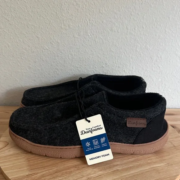 Dearfoams Mens Memory Foam Slip-On Slippers